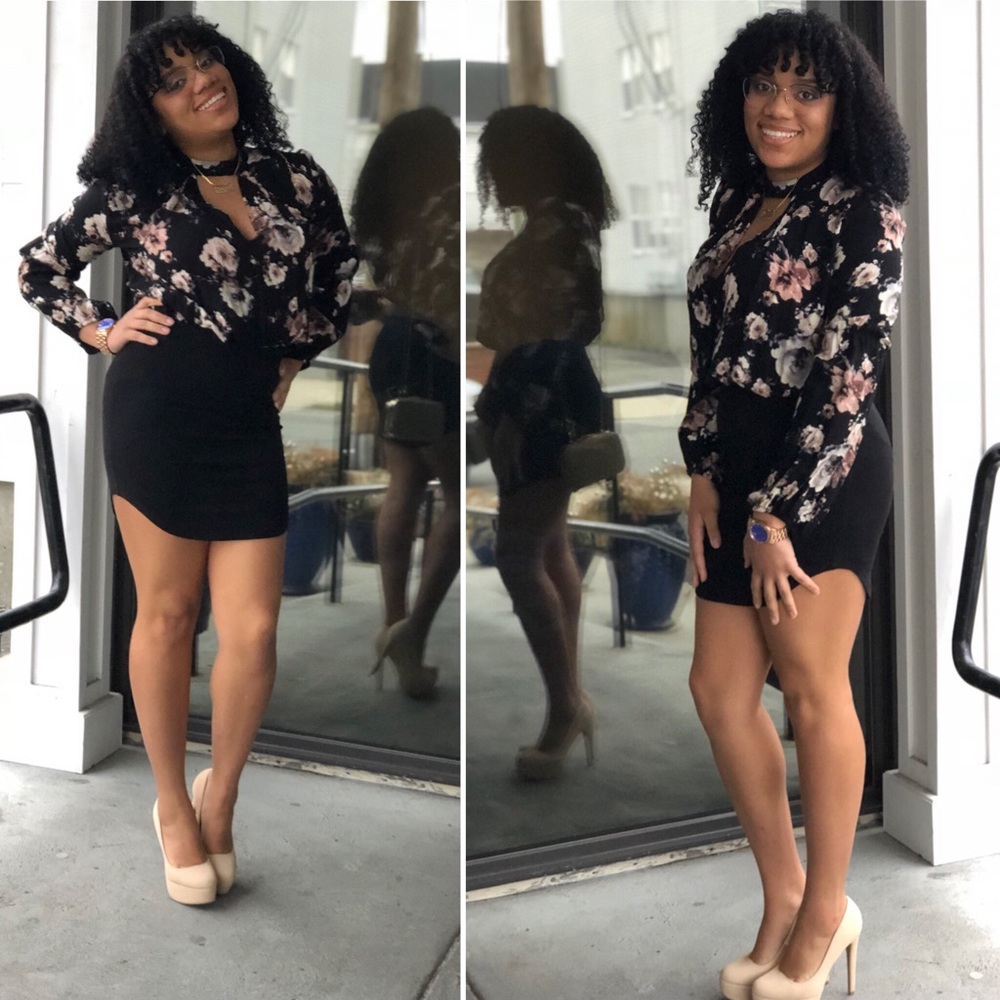 Neutral Brown and Black V Neck Cut Out Blouse